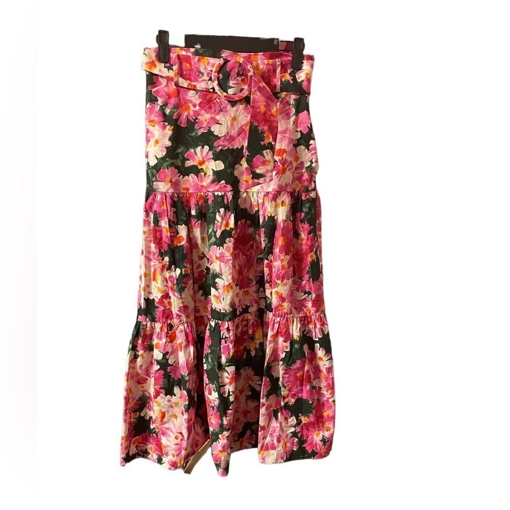 ZARA BELTED A LINE FLORAL MIDI SKIRT